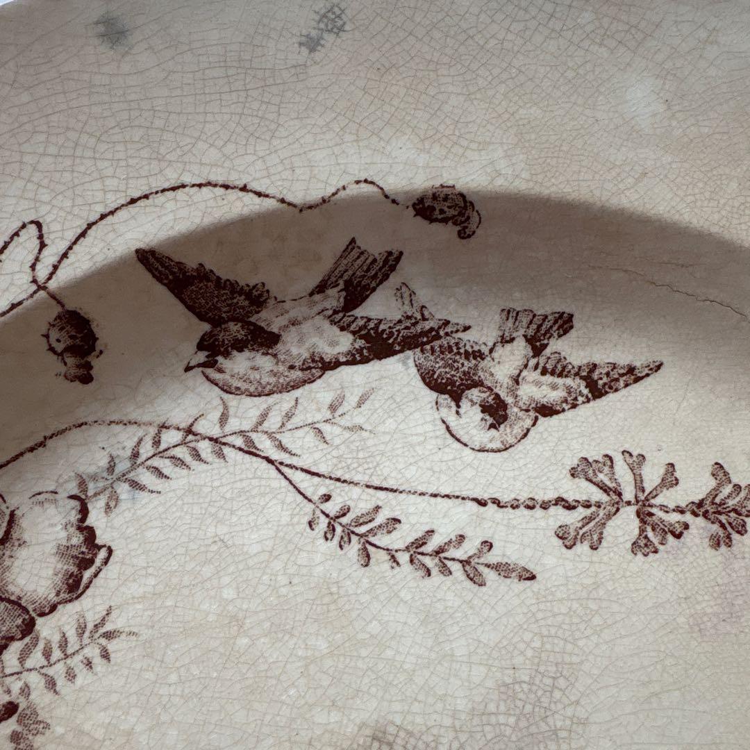 フランス　アンティーク　ボルドー窯　鳥　プレート　大皿