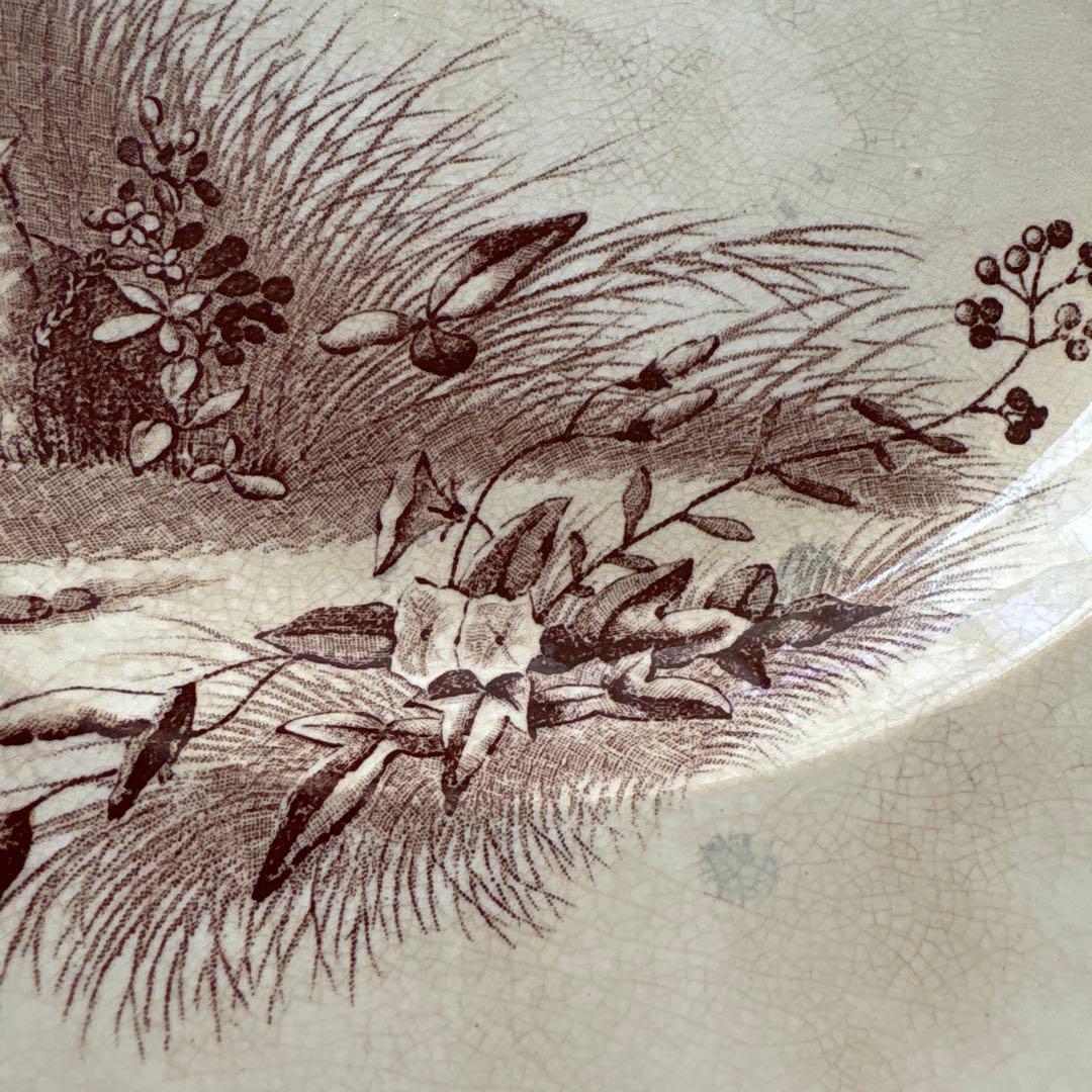 フランス　アンティーク　ボルドー窯　鳥　プレート　大皿