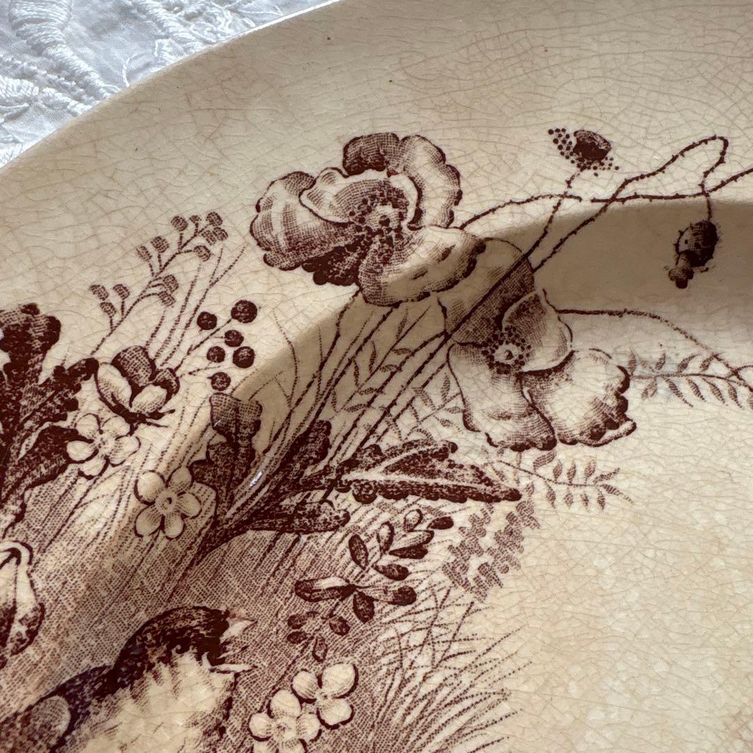 フランス　アンティーク　ボルドー窯　鳥　プレート　大皿