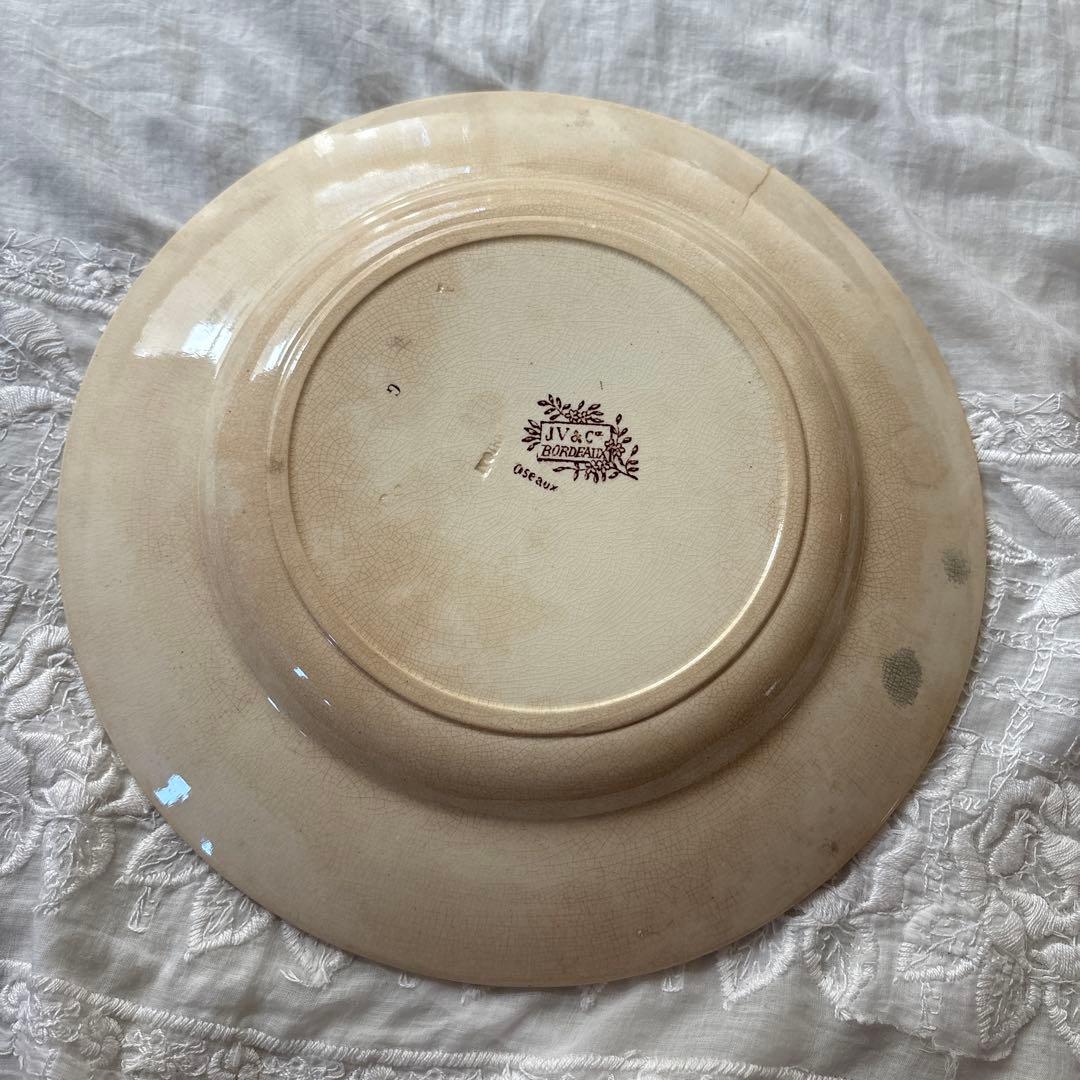 フランス　アンティーク　ボルドー窯　鳥　プレート　大皿