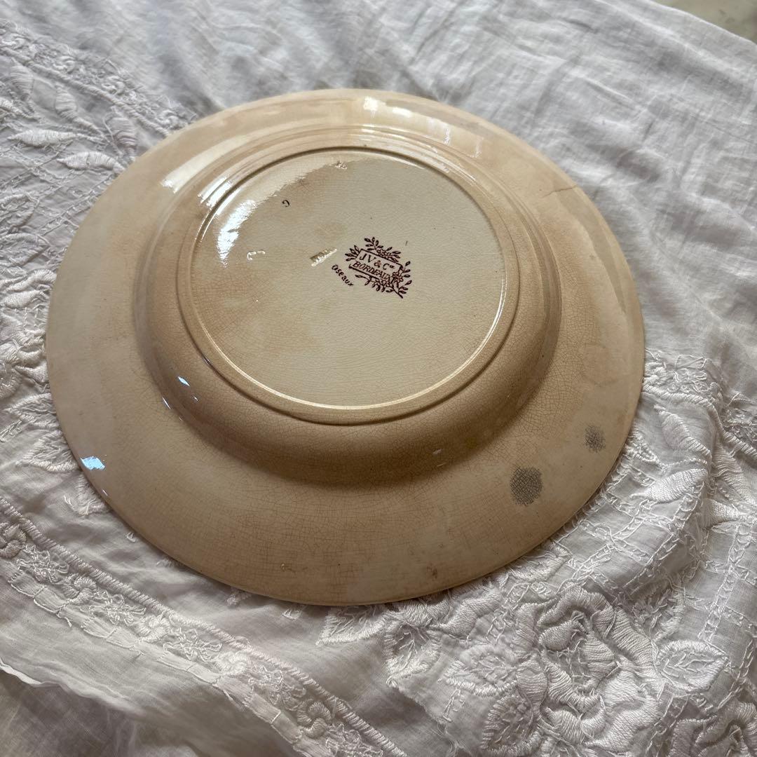 フランス　アンティーク　ボルドー窯　鳥　プレート　大皿