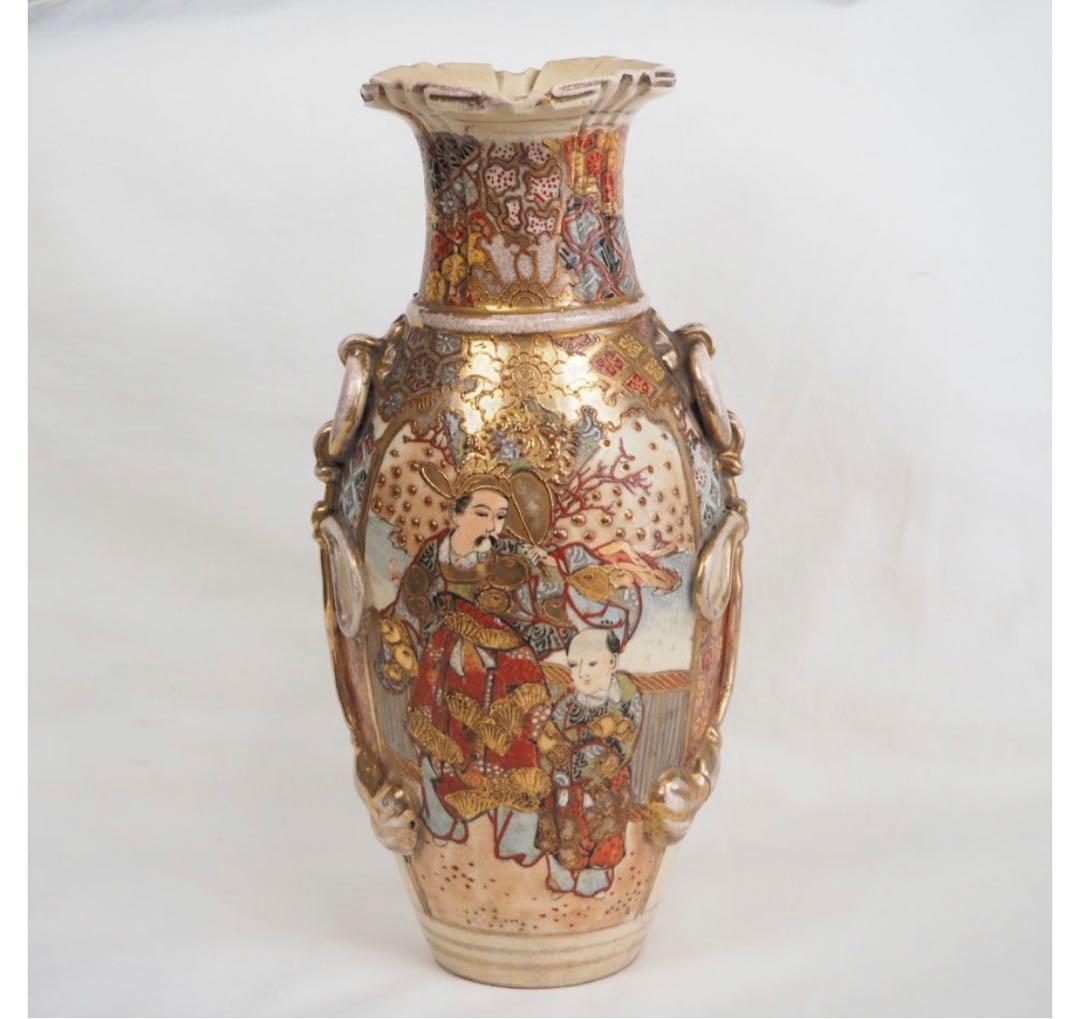 送料無料 明治期 薩摩焼 色絵金彩人物図花瓶 - メルカリ