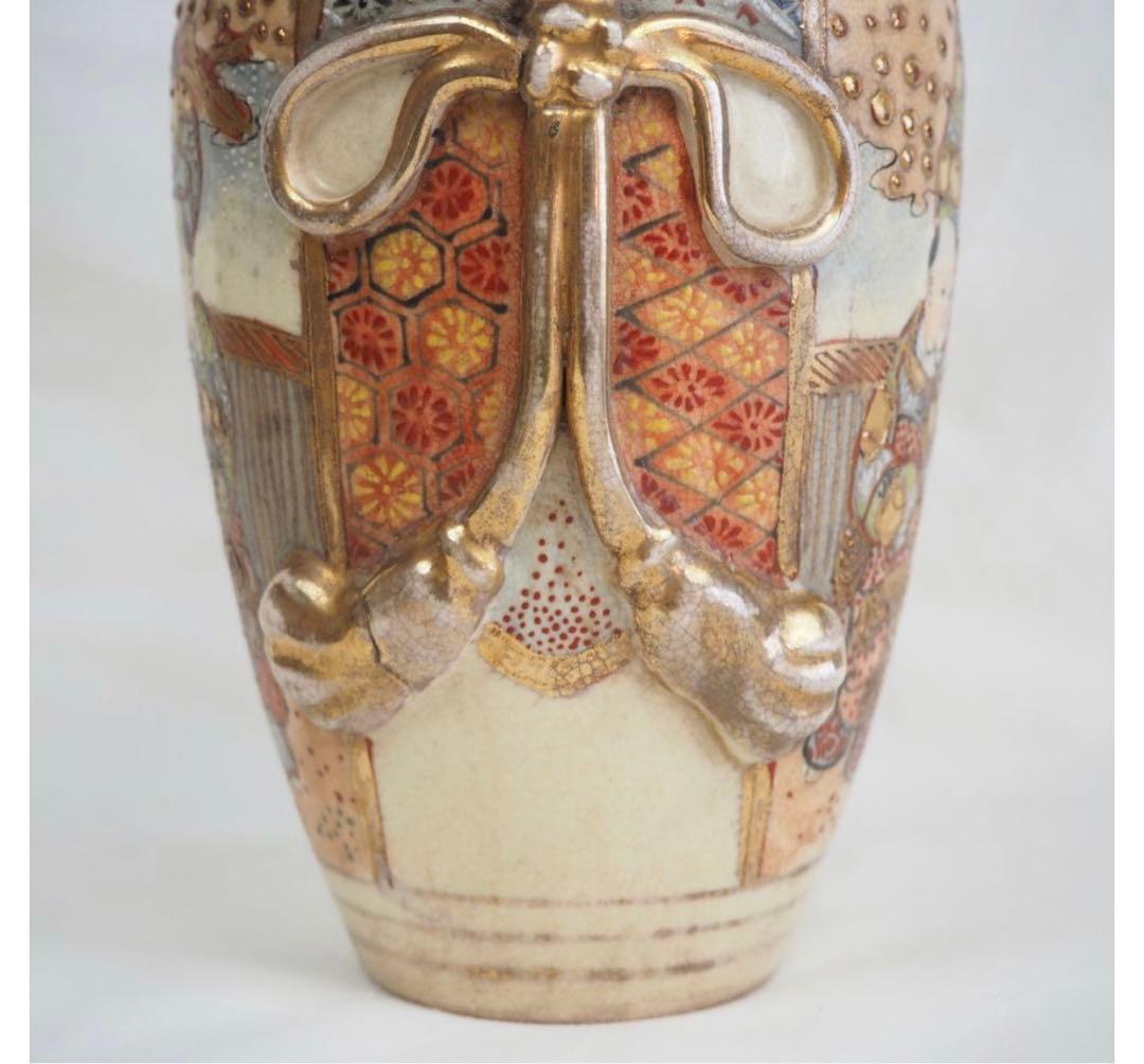 送料無料 明治期 薩摩焼 色絵金彩人物図花瓶 - メルカリ