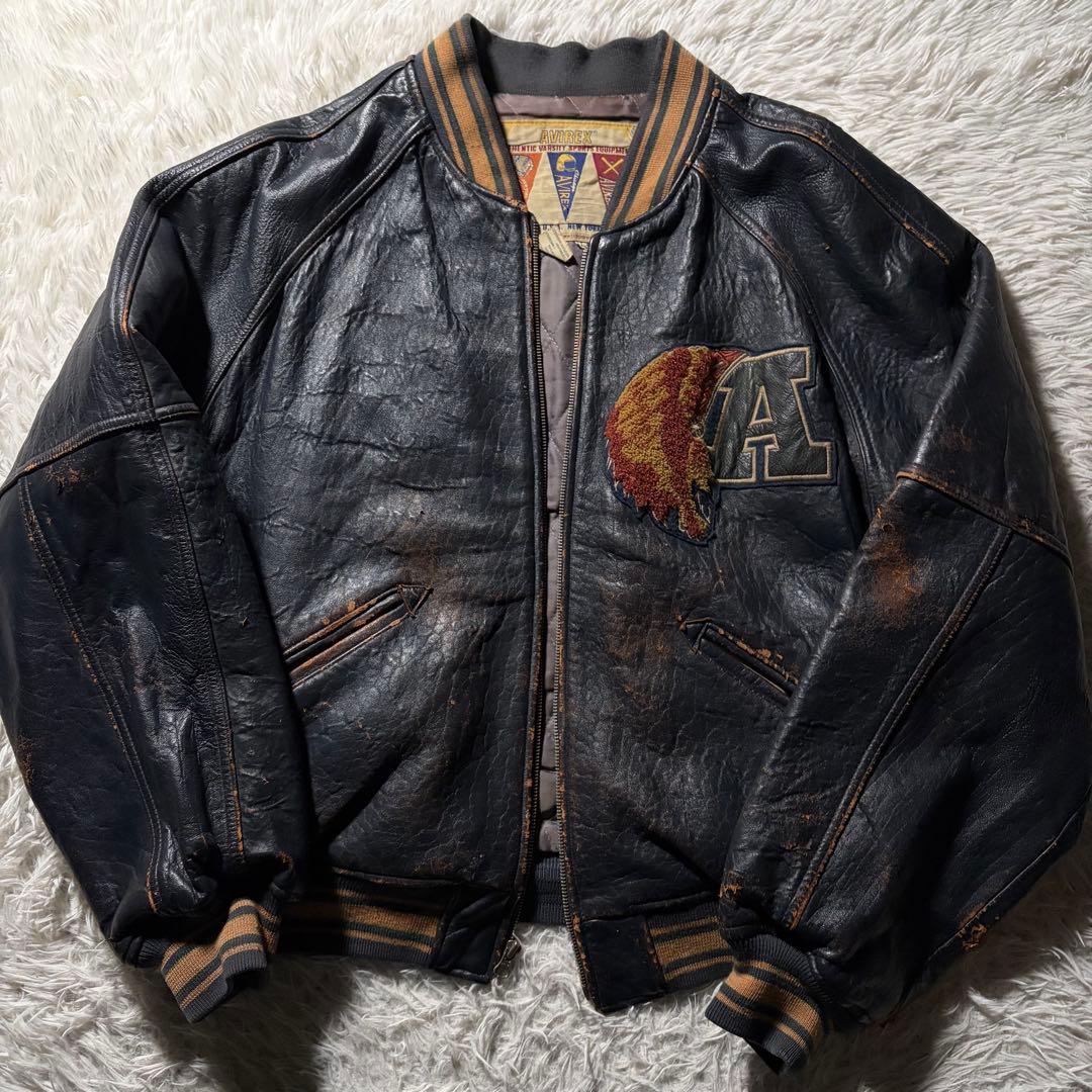 【雰囲気抜群】AVIREX スタジャン オールレザー ワッペン　インディアン