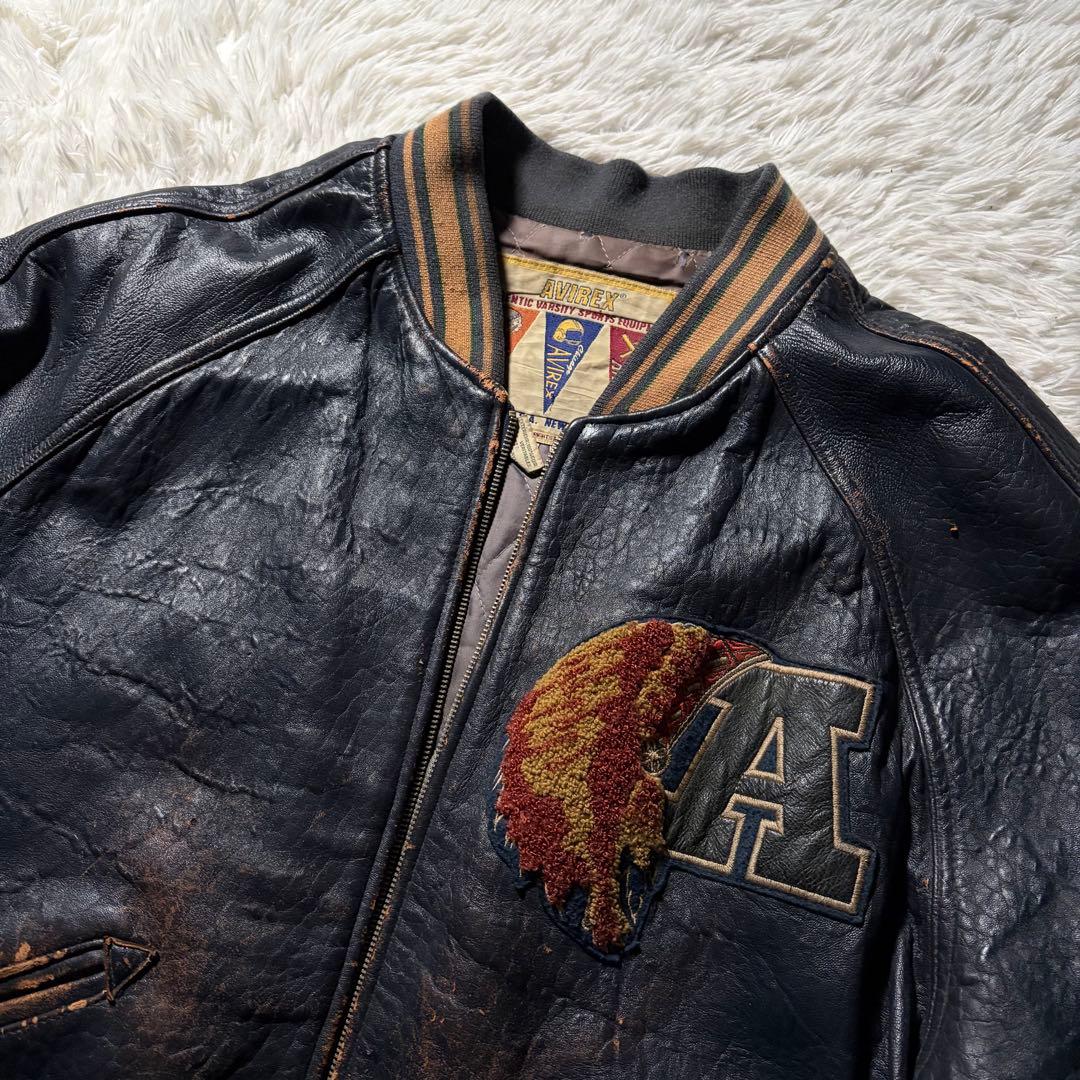 【雰囲気抜群】AVIREX スタジャン オールレザー ワッペン　インディアン