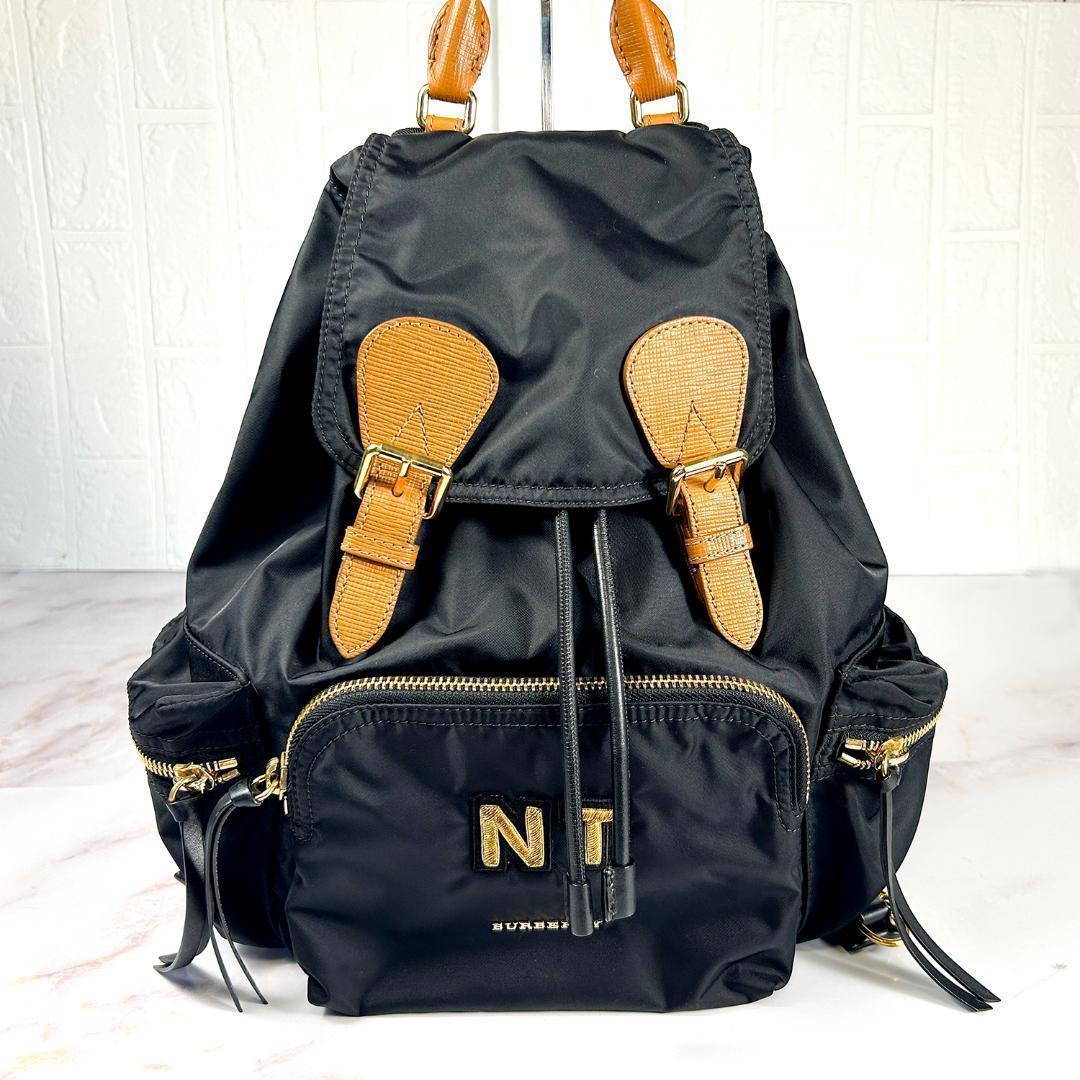 【美品】バーバリー リュック　ナイロン レザー ゴールド金具 　NT刺繍