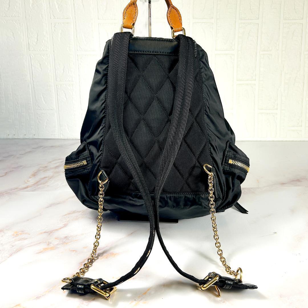 【美品】バーバリー リュック　ナイロン レザー ゴールド金具 　NT刺繍