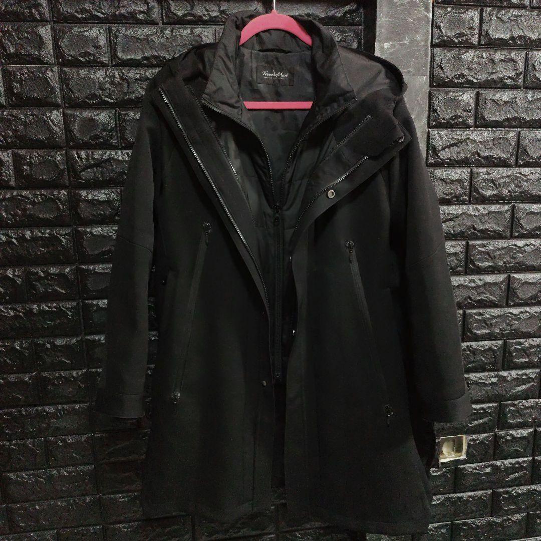 未使用に近いトルネードマート黒４wayフーデッドサイドスリットコート×ジャンパー