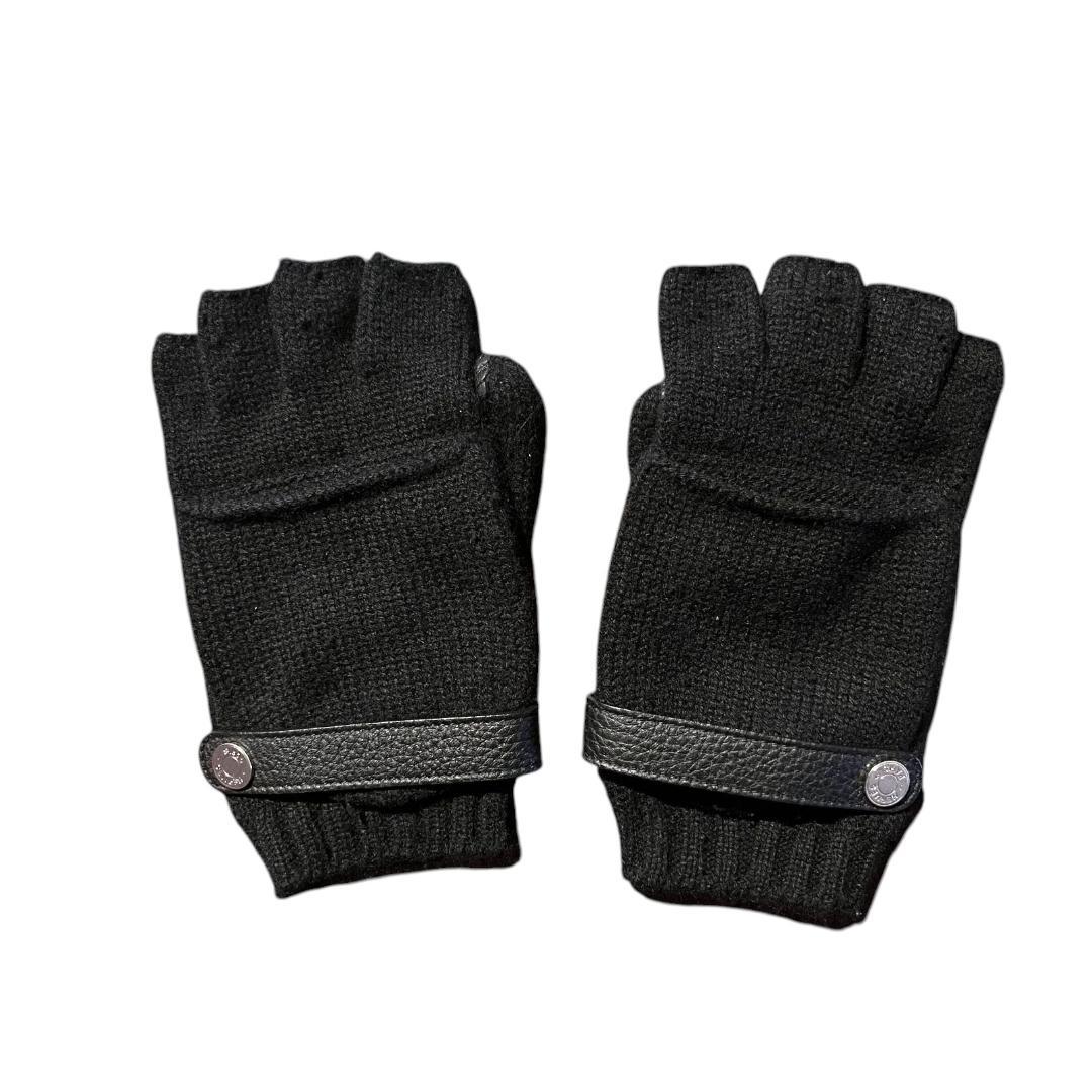 現行品 カシミヤ100% HERMES 《リオネル》 グローブ レザー 黒 M