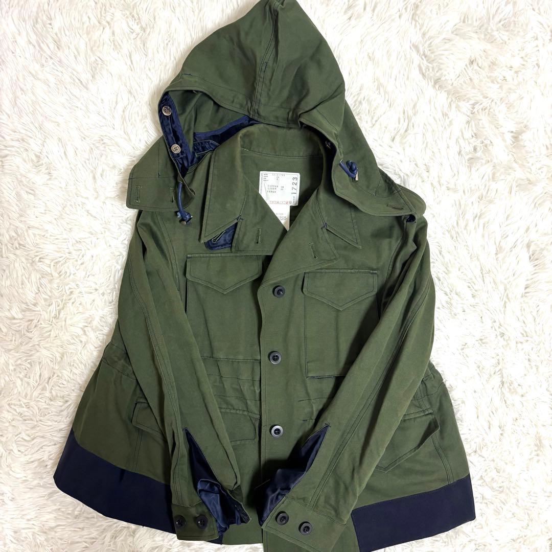 sacai Aライン ミリタリーフーデッドジャケット 1723 コットン 麻