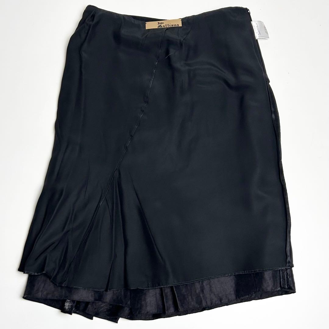 美品】ジョンガリアーノ/アシンメトリータックスカート/ブラック