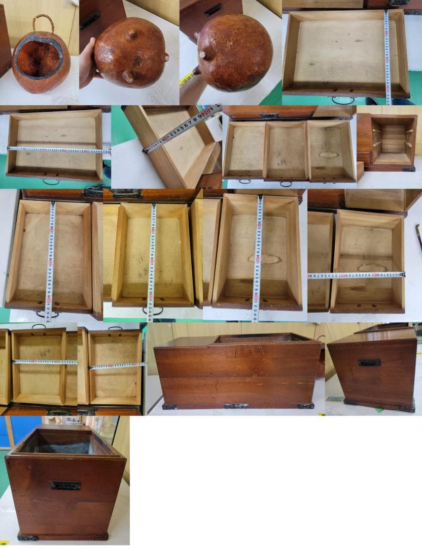 【一点物】昭和レトロなアンティーク木製長火鉢（キセル・炭入れ付き）傷・欠け多め