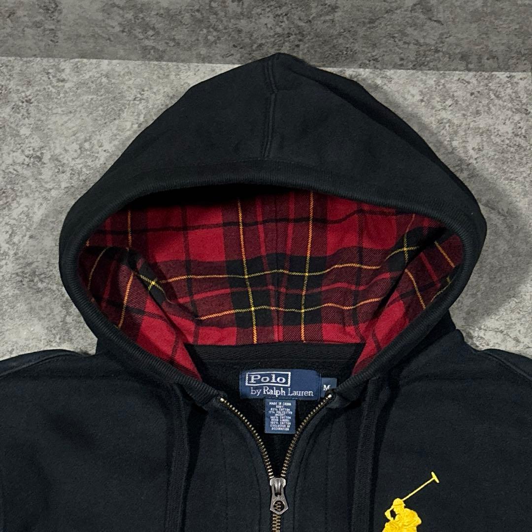 ポロ ラルフローレン UNISEX ビッグポニー ジップパーカー 黒 裏チェック