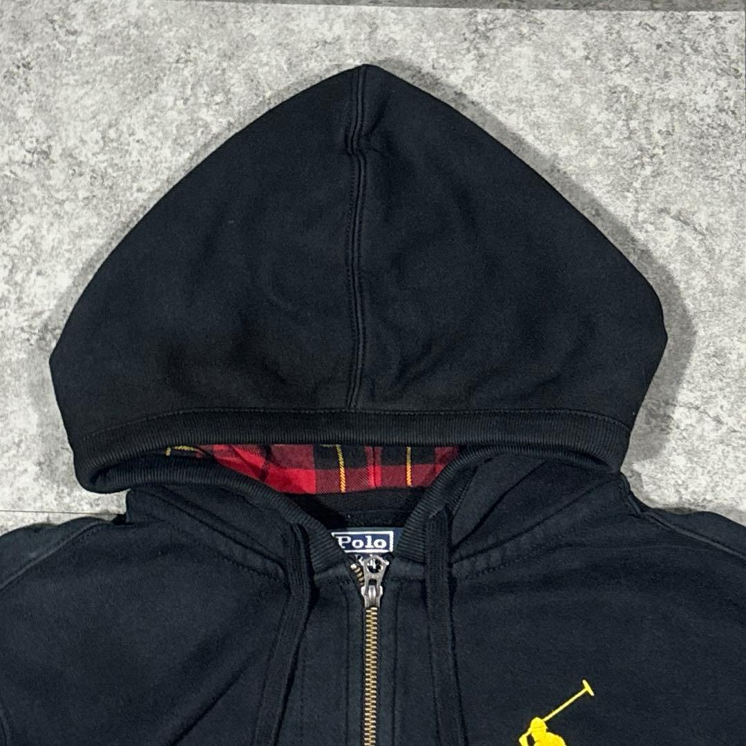 ポロ ラルフローレン UNISEX ビッグポニー ジップパーカー 黒 裏チェック