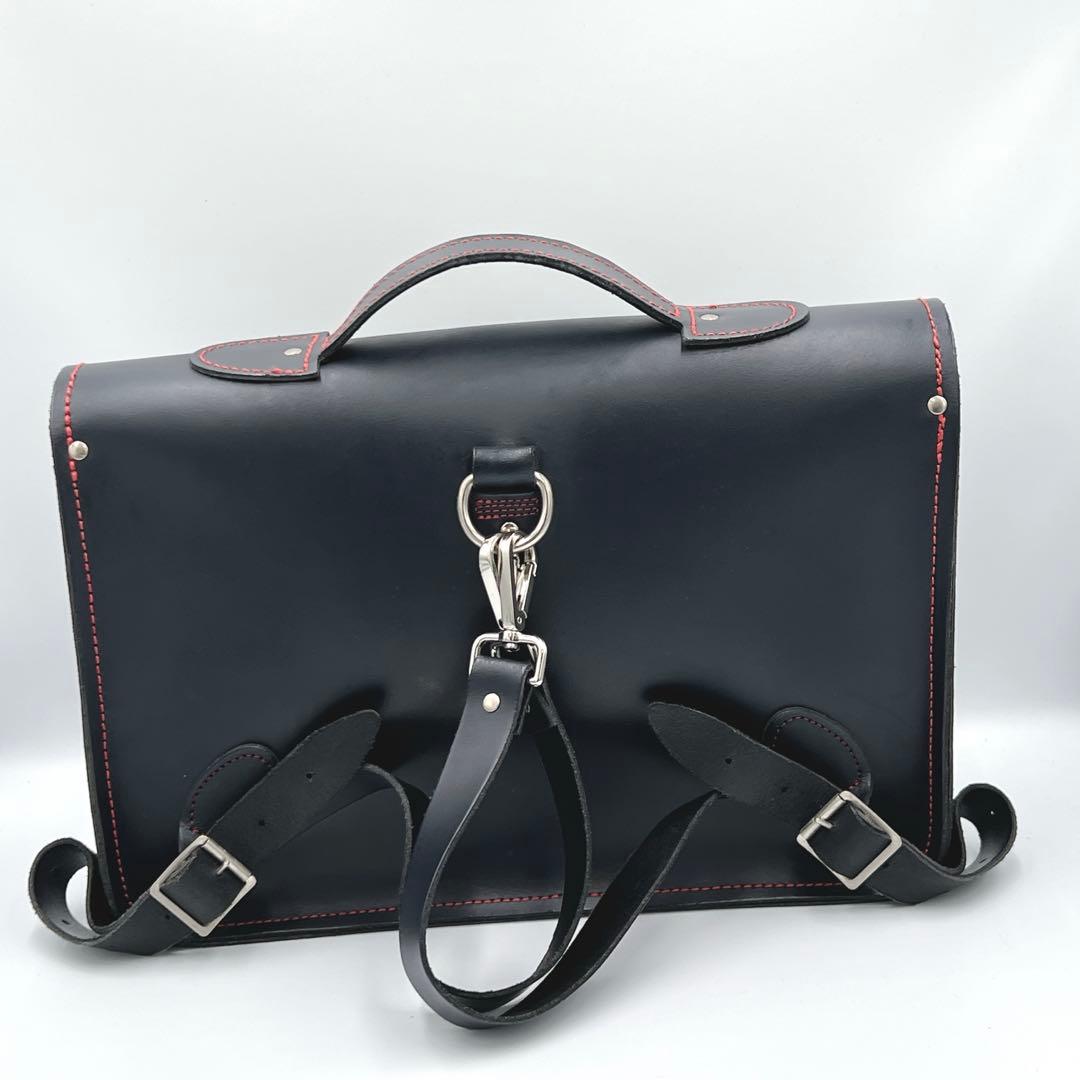 Zatchels ハンドバッグ リュック A4 本革 赤ステッチ ネイビー