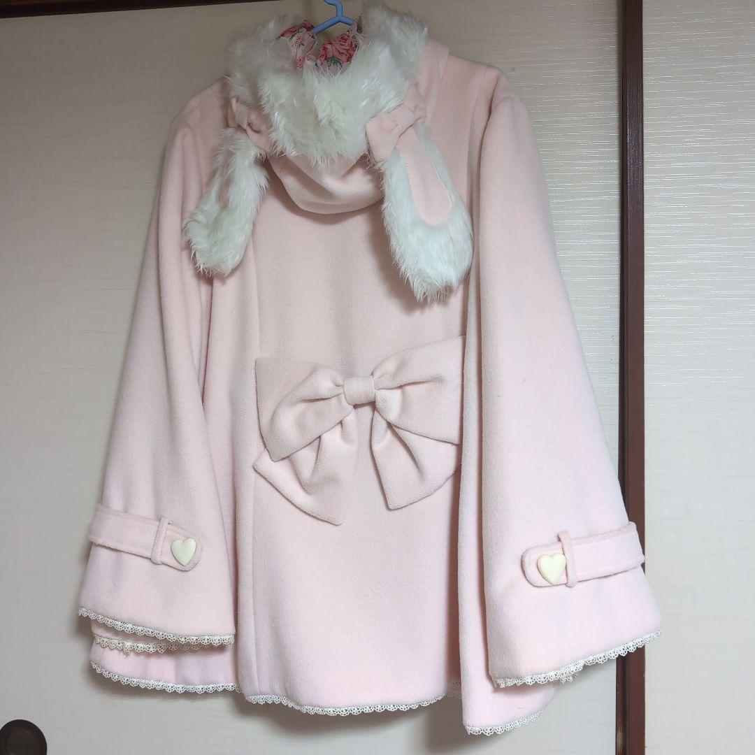 うさ耳ピンクのポンチョ風コート