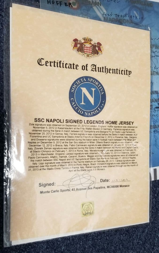 マラドーナ カレカ カンナヴァーロ ゾラ カバーニ ドナドーニ 他 直筆