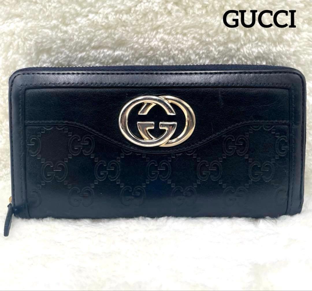 美品 グッチGUCCI 長財布 スーキー インターロッキング シマGG