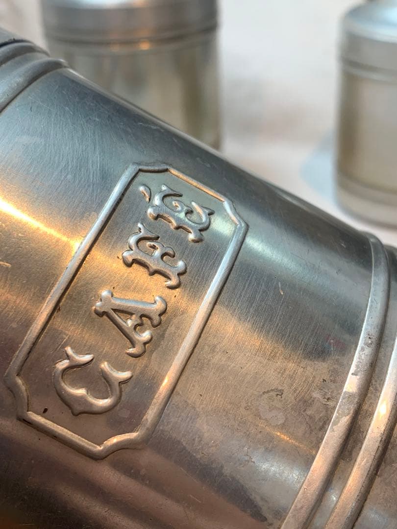 美品 フランス ビンテージ アンティーク アルミキャニスター 6点セットa.