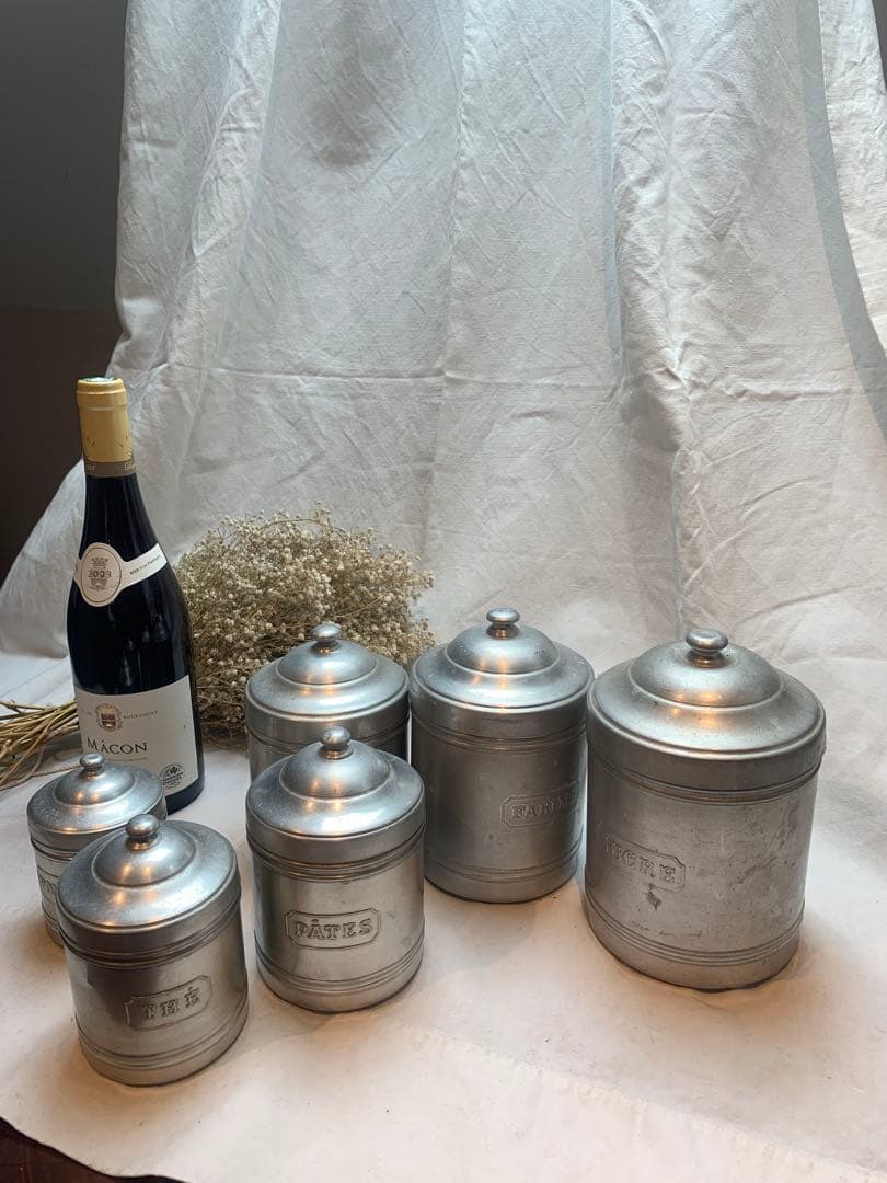 美品 フランス ビンテージ アンティーク アルミキャニスター 6点セットa.