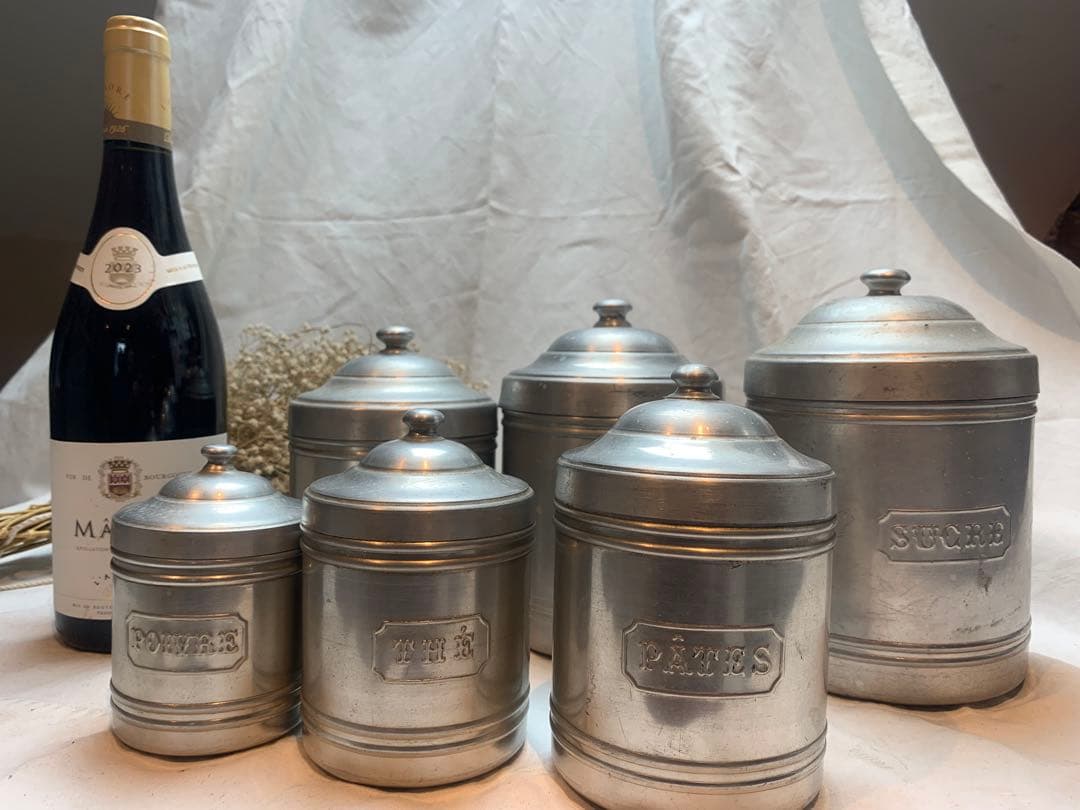 美品 フランス ビンテージ アンティーク アルミキャニスター 6点セットa.