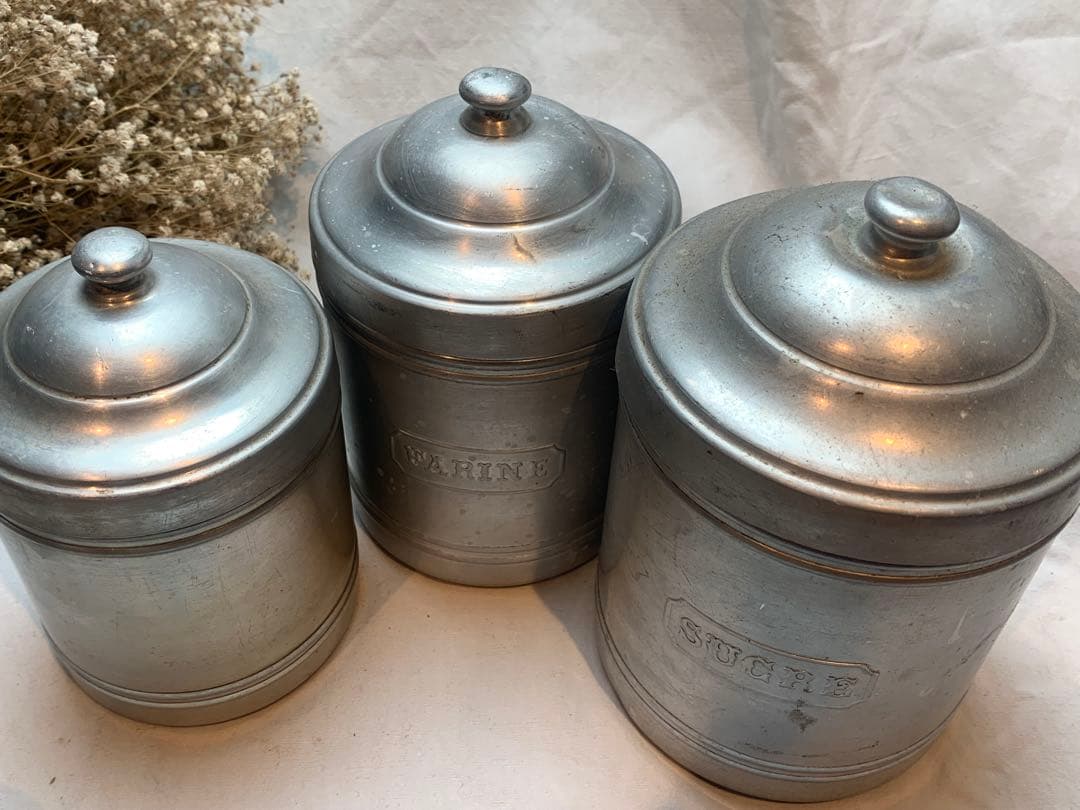美品 フランス ビンテージ アンティーク アルミキャニスター 6点セットa.