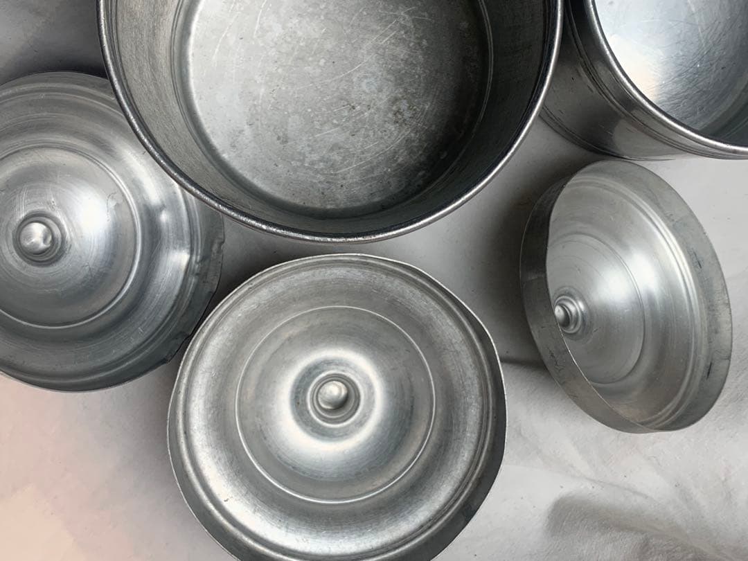 美品 フランス ビンテージ アンティーク アルミキャニスター 6点セットa.