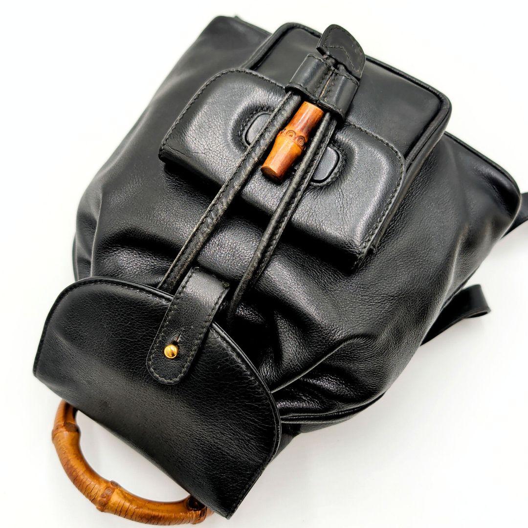 GUCCI オールドグッチ リュック バンブーハンドル オールレザー ブラック