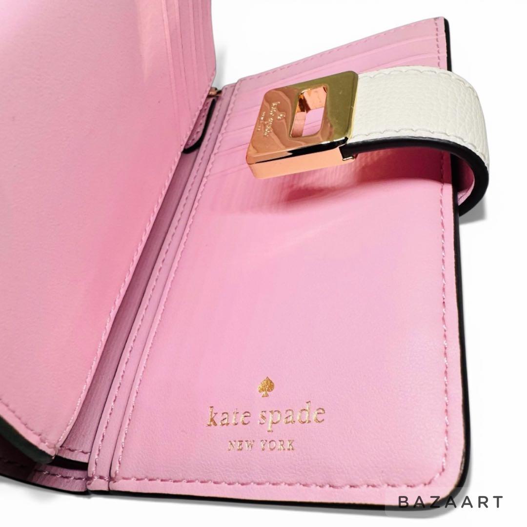 kate spade ケイトスペード 二つ折り財布 レザー フローラルアップリケ