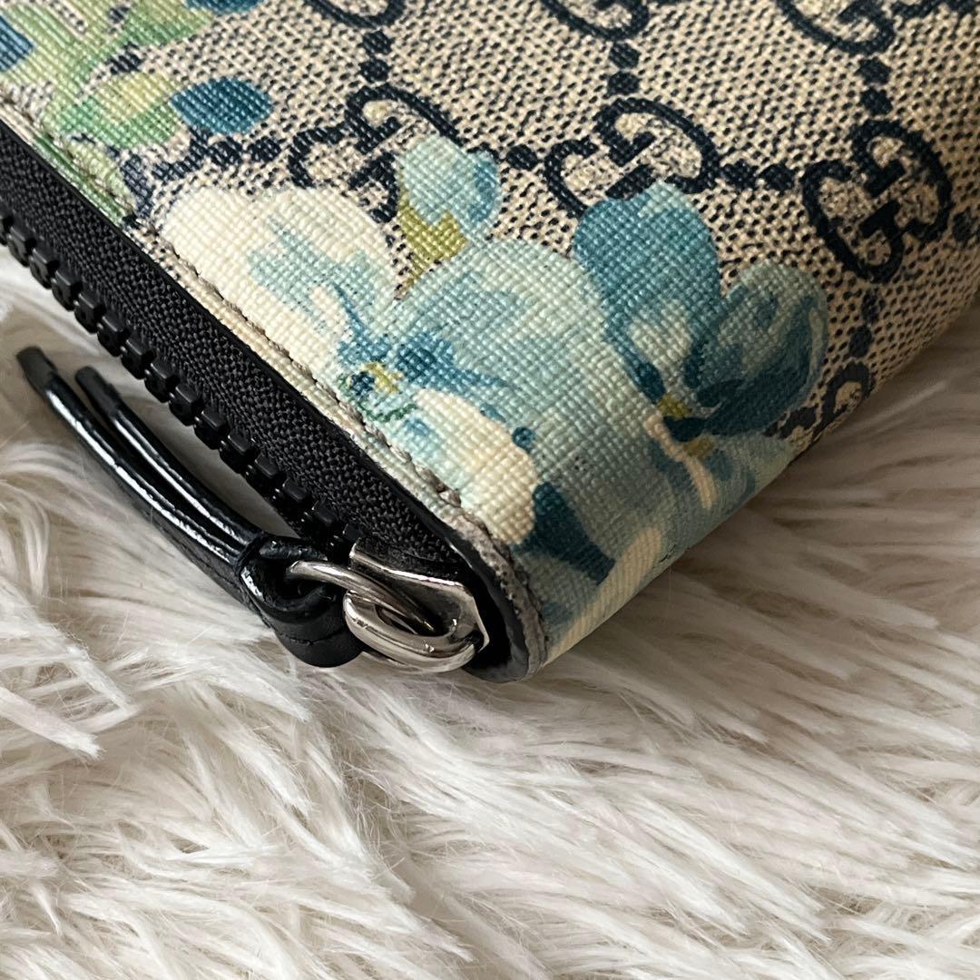 GUCCI グッチ GGブルームス ラウンドファスナー　長財布　花柄　ブルー
