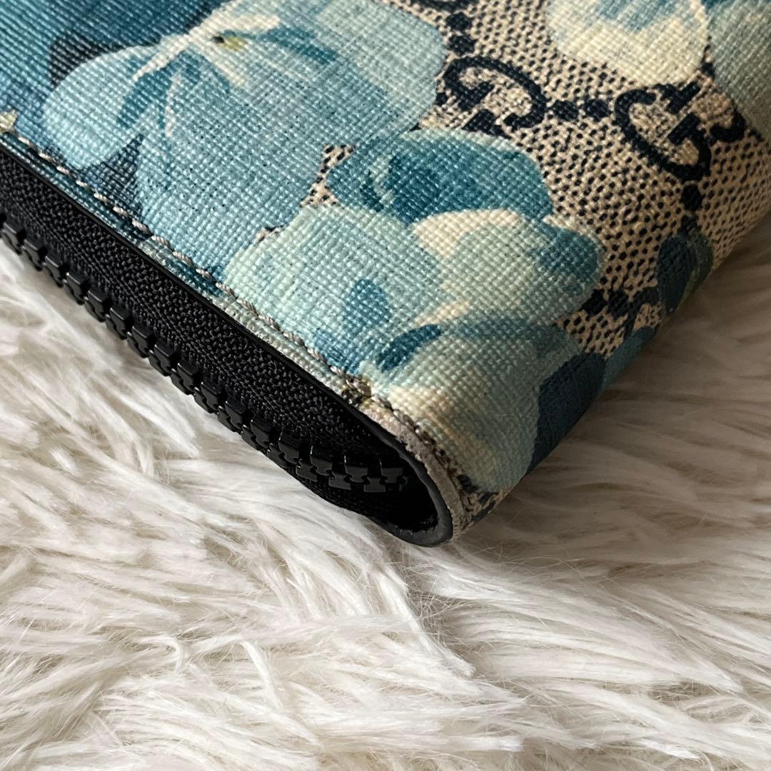 GUCCI グッチ GGブルームス ラウンドファスナー　長財布　花柄　ブルー