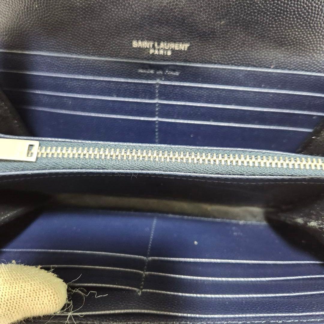 ✨未使用級✨サンローラン　長財布　二つ折り　カサンドラ　キャビアスキン　ネイビー