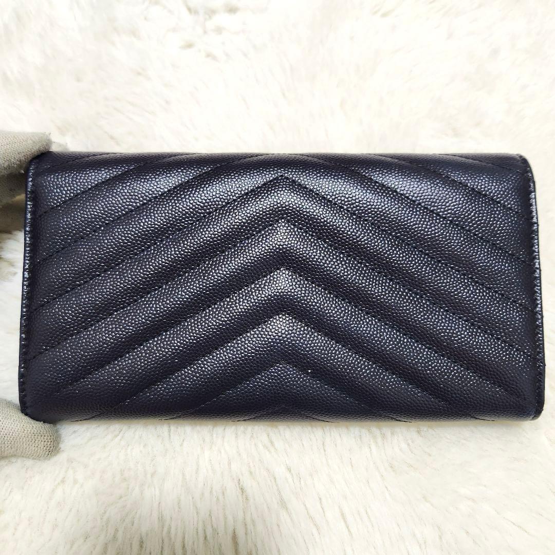 ✨未使用級✨サンローラン　長財布　二つ折り　カサンドラ　キャビアスキン　ネイビー