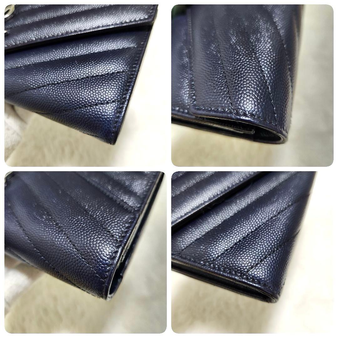 ✨未使用級✨サンローラン　長財布　二つ折り　カサンドラ　キャビアスキン　ネイビー