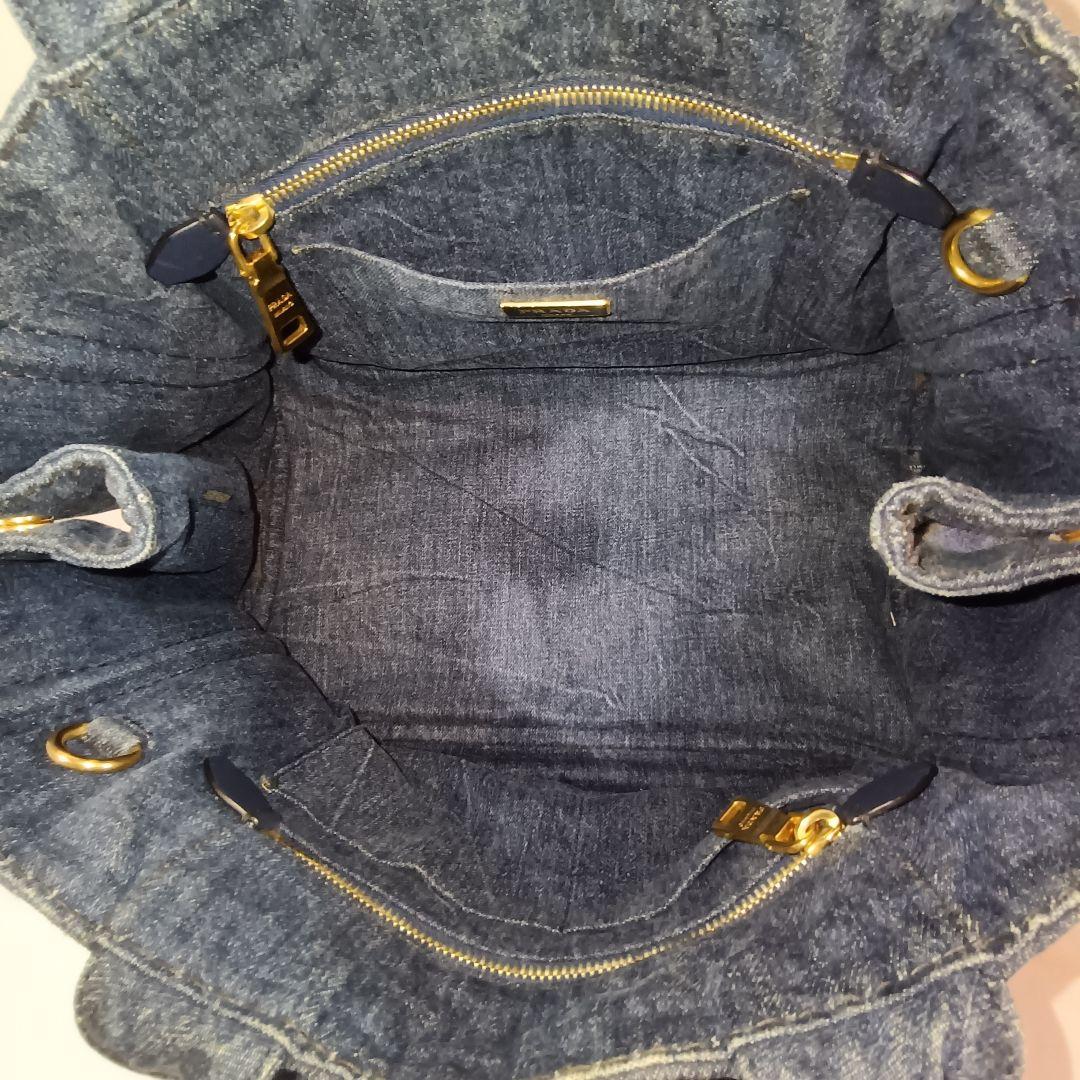 美品 正規品 PRADA プラダ ハンドバッグ カナパ デニム 三角ロゴ ブルー