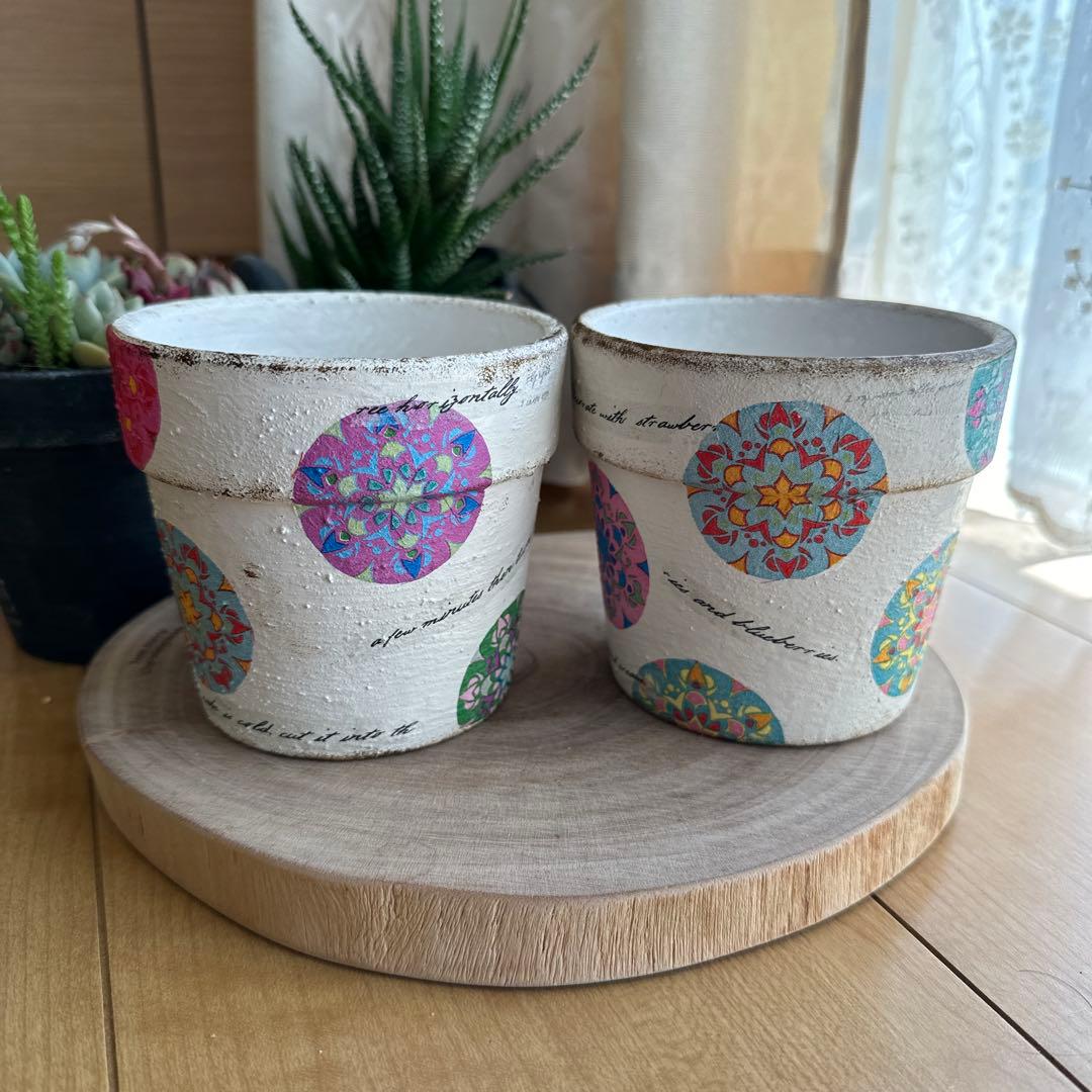リメイク鉢 多肉植物 植木鉢 リメ鉢 デコパージュ カラフル 英字 観葉
