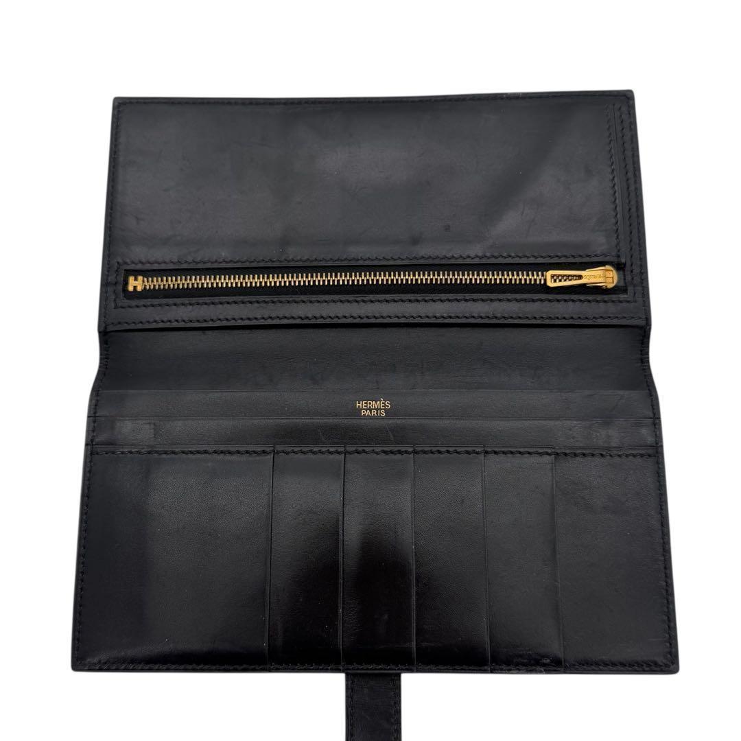 HERMES　エルメス　べアン 長財布 ブラック ゴールド金具 ボックスカーフ