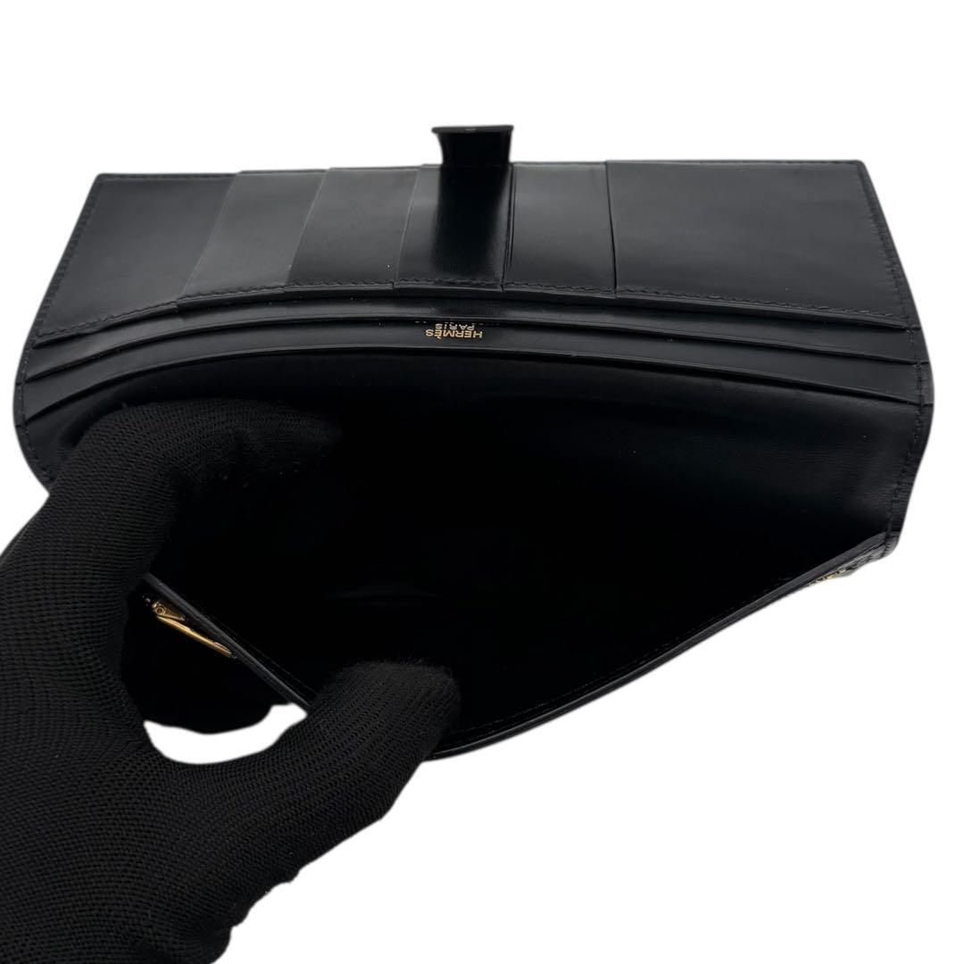 HERMES　エルメス　べアン 長財布 ブラック ゴールド金具 ボックスカーフ