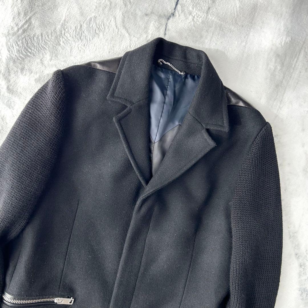 美品✨　DIESEL チェスターコート　レザー　ニット　切替　ウール　キレイめ