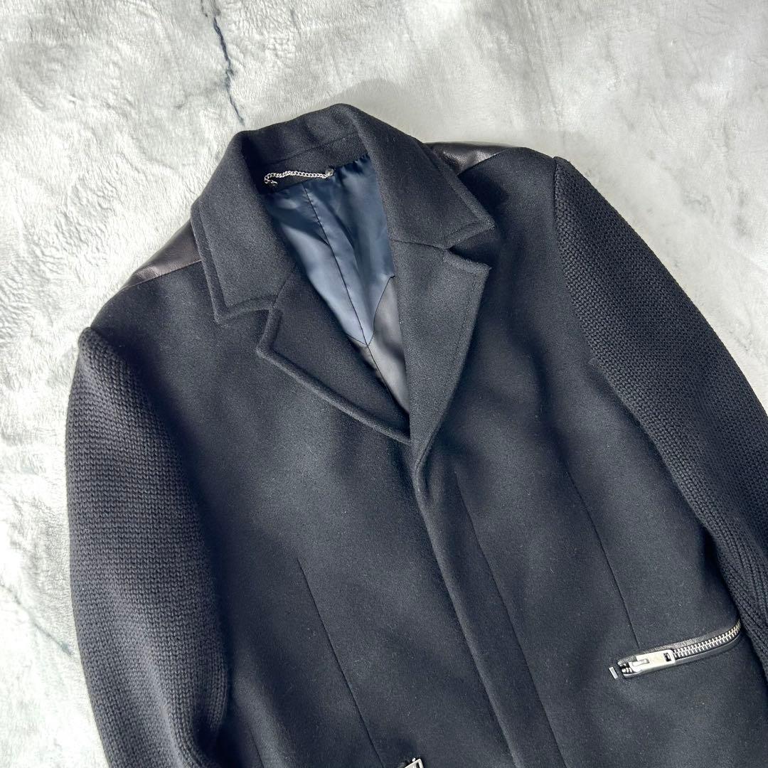 美品✨　DIESEL チェスターコート　レザー　ニット　切替　ウール　キレイめ