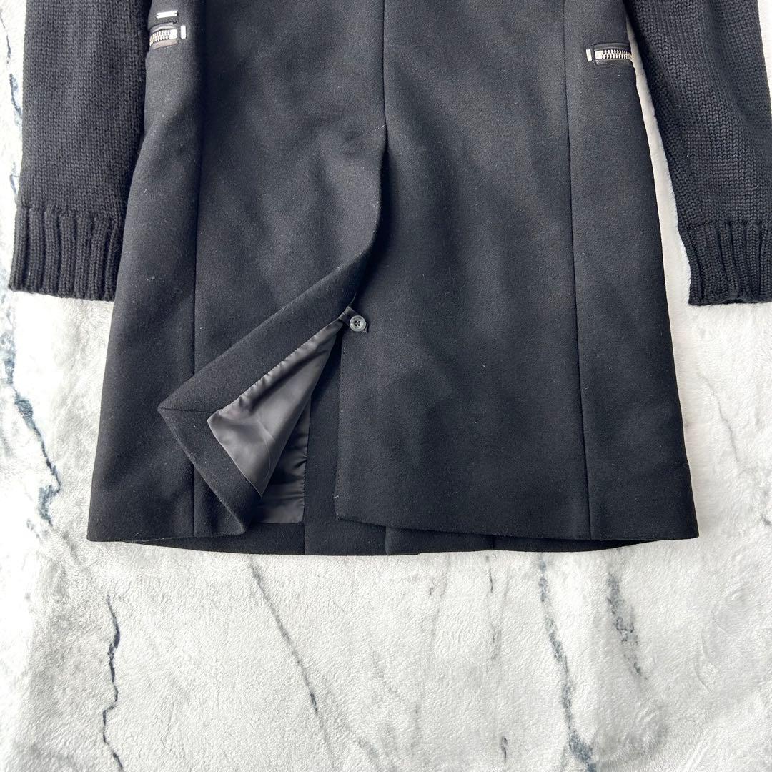 美品✨　DIESEL チェスターコート　レザー　ニット　切替　ウール　キレイめ