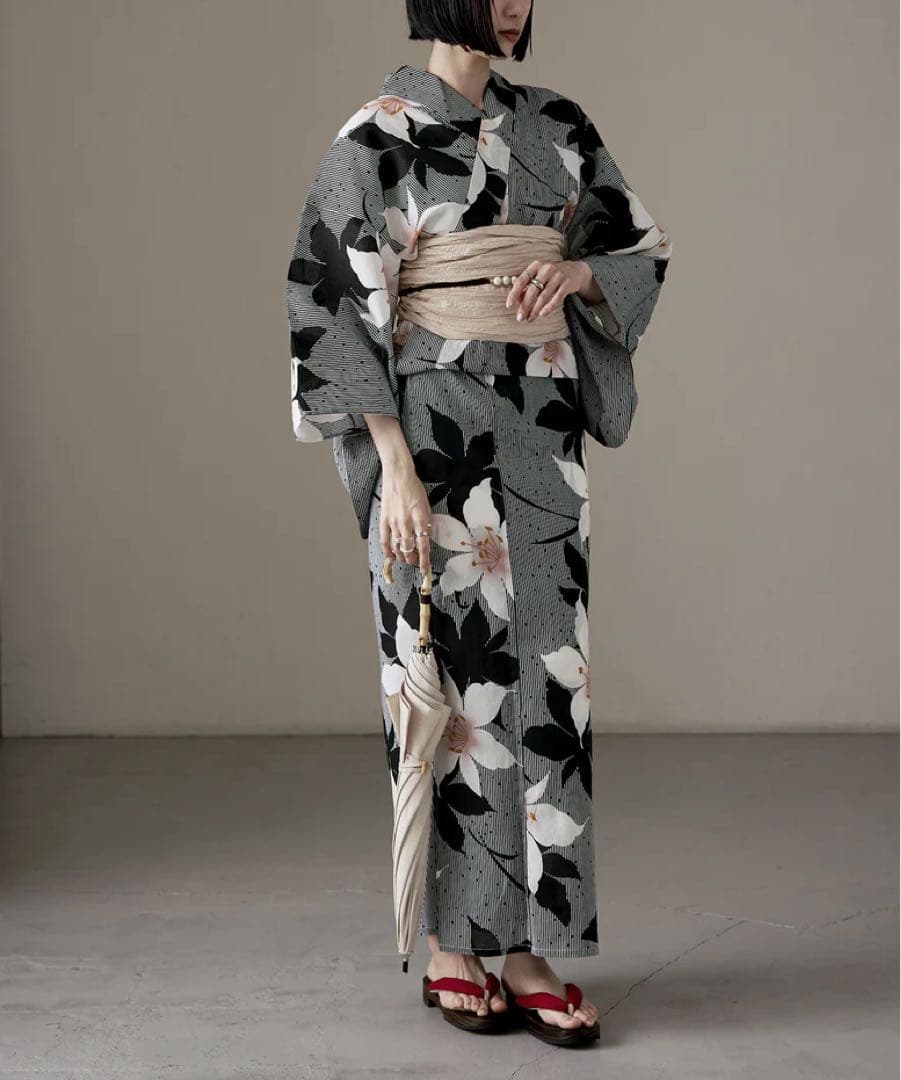 asaka 花柄×ドット レトロ浴衣・兵児帯セット
