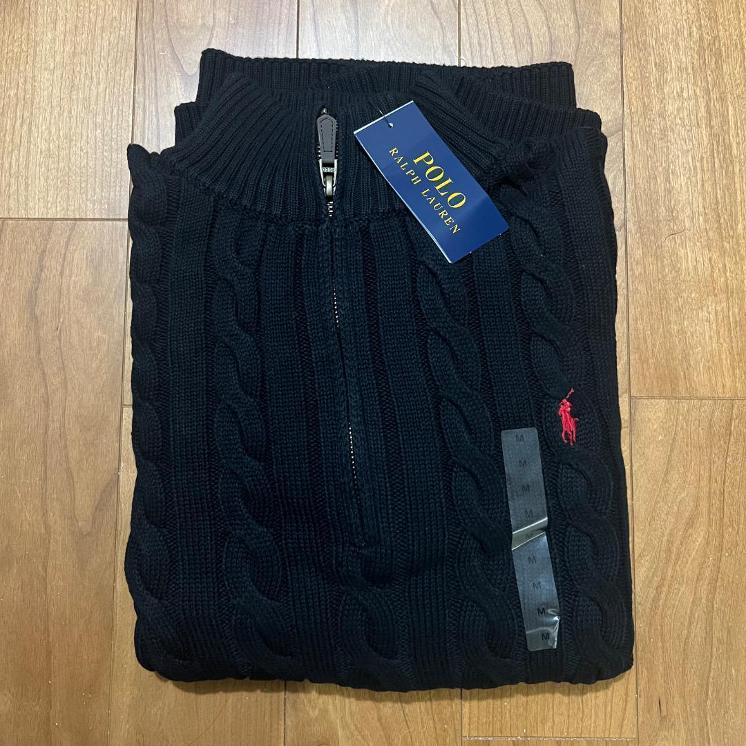 正規品 ラルフローレン ハーフジップ ケーブルニット ブラック M QR