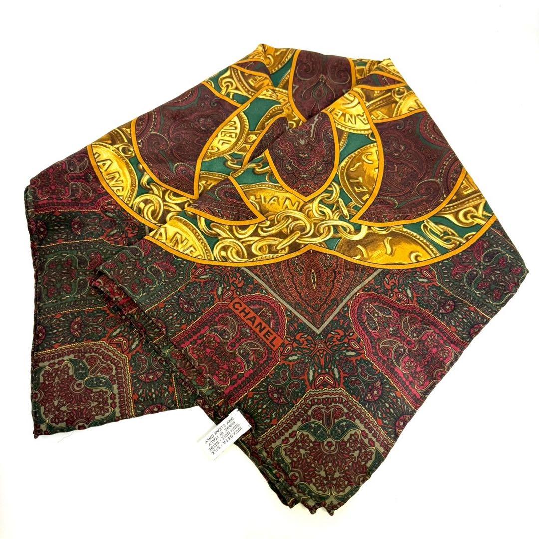 シャネル ヴィンテージ スカーフ シルク 総柄 ペイズリー柄 レディース