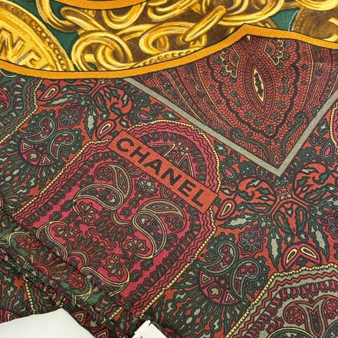 シャネル ヴィンテージ スカーフ シルク 総柄 ペイズリー柄 レディース