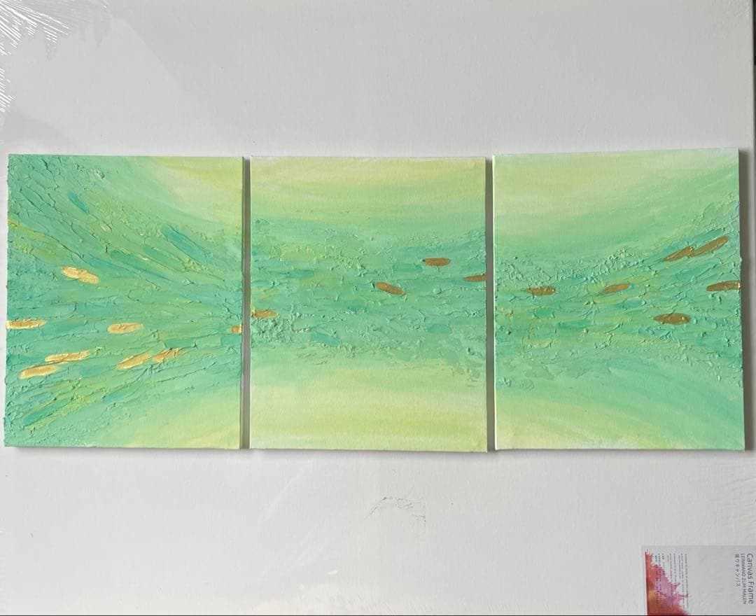 金と緑の現代アート｜テクスチャーアート　アートパネル　インテリア　壁掛け　原画
