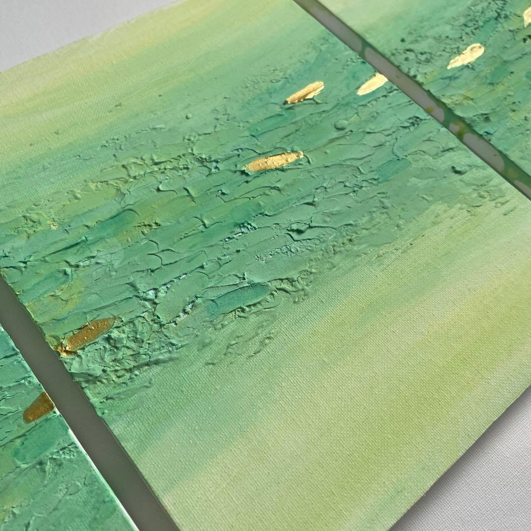 金と緑の現代アート｜テクスチャーアート　アートパネル　インテリア　壁掛け　原画