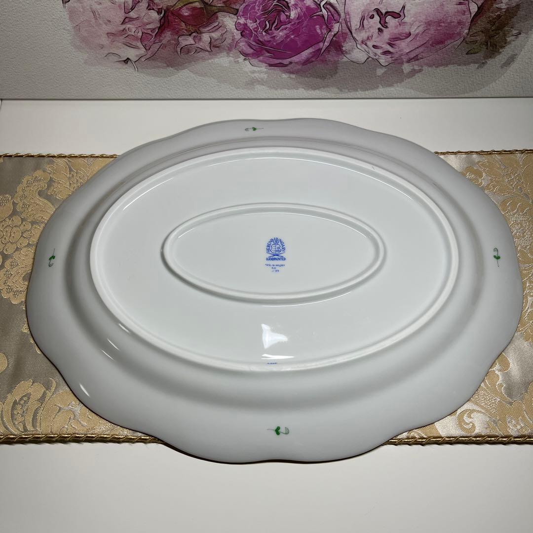 ヘレンド　アポニーグリーン　大皿37㎝×28㎝オーバルプレート大皿【未使用品】