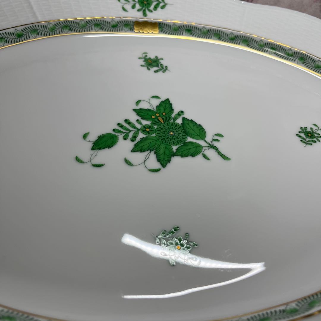 ヘレンド　アポニーグリーン　大皿37㎝×28㎝オーバルプレート大皿【未使用品】