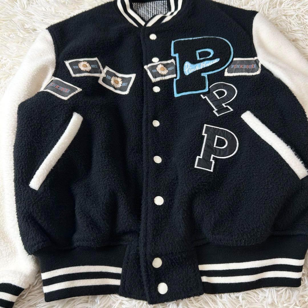 ピンクハウス ボアスタジャン オーバーサイズ ワッペン ブラック